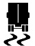 Symbol showing, in silhouette, the back view of a truck above two thick, squiggly, vertical lines.