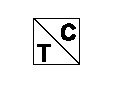 Symbol for caution, consisting of a square outline divided in half from top left corner to bottom right corner. The top right half has an uppercase letter C inside and lower left half has an uppercase letter T inside.
