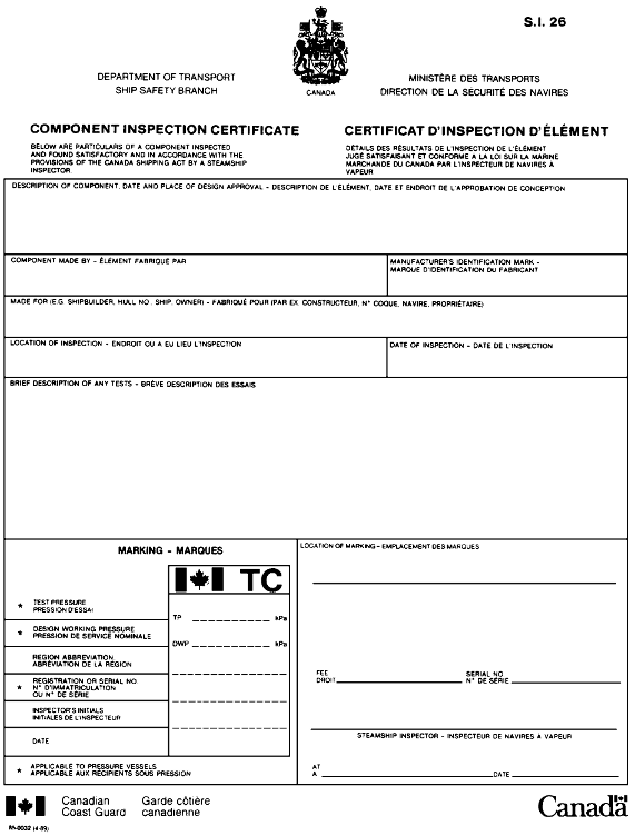 Formulaire de certificat d’inspection d’élément