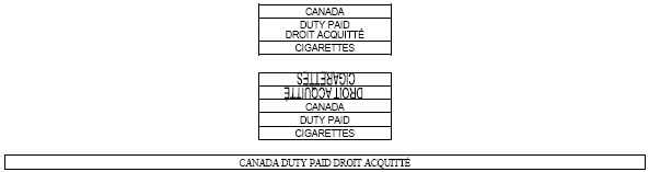 Series of nine rectangular outlines with the following text inside Canada, Duty Paid Droit Acquitté, Cigarettes, Cigarettes (inverted), Droit Acquitté (inverted), Canada, Duty Paid, Cigarettes, Canada Duty Paid Droit Acquitté