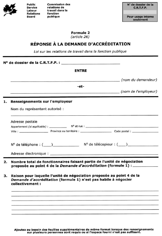 Formule 2 (article 26) Réponse à la demande d’accréditation