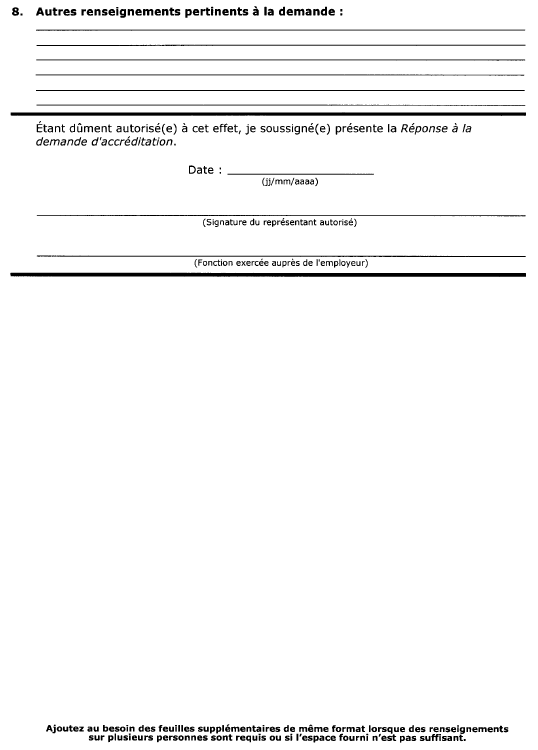 Suite de la formule 2 (article 26) Réponse à la demande d’accréditation