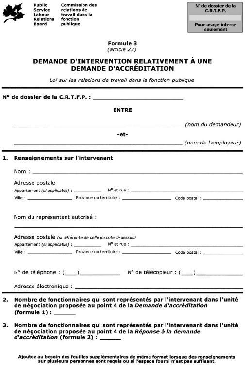 Formule 3 (article 27) Demande d’intervention relativement à une demande d’accréditation