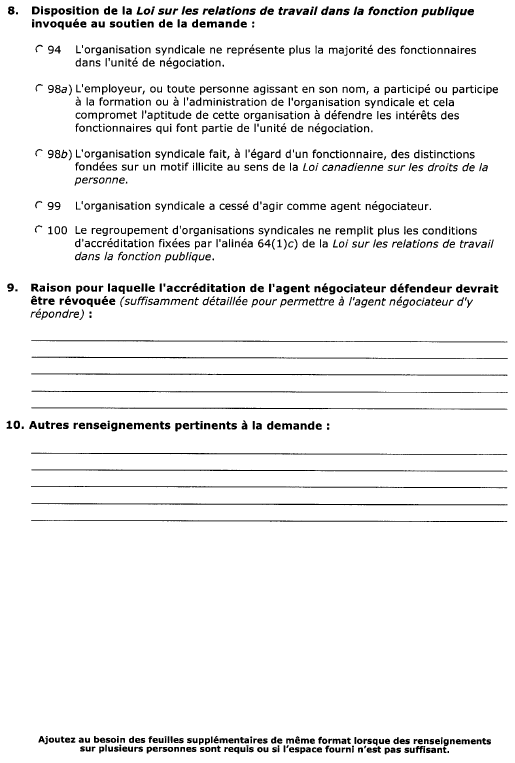 Suite de la formule 5 (article 36) Demande de révocation d’accréditation