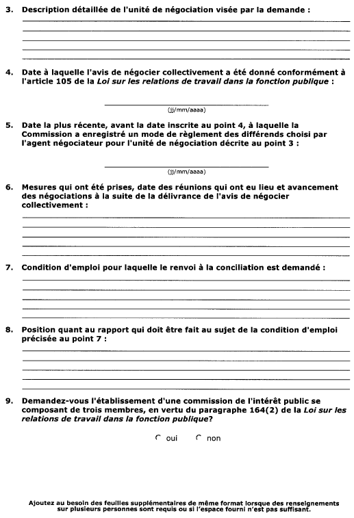 Suite de la formule 11 (article 51) Demande de renvoi d’un différend à la conciliation