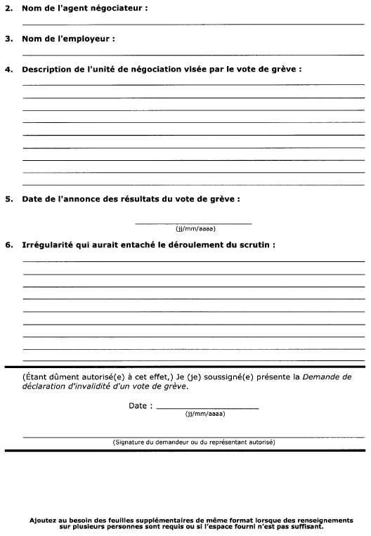 Suite de la formule 15 (article 55) Demande de déclaration d’invalidité d’un vote de grève