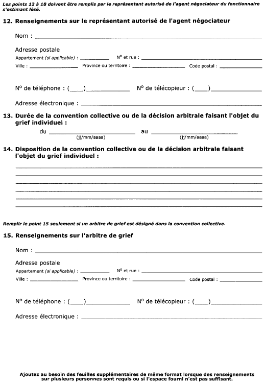 Suite de la formule 20 (sous-alinéa 89(1)a)(i)) Avis de renvoi à l’arbitrage d’un grief individuel Interprétation ou application d’une disposition d’une convention collective ou d’une décision arbitrale