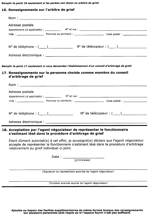 Suite de la formule 20 (sous-alinéa 89(1)a)(i)) Avis de renvoi à l’arbitrage d’un grief individuel Interprétation ou application d’une disposition d’une convention collective ou d’une décision arbitrale