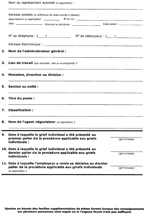 Suite de la formule 21 (sous-alinéa 89(1)a)(ii)) Avis de renvoi à l’arbitrage d’un grief individuel Licenciement, rétrogradation, suspension, sanction pécuniaire ou mutation