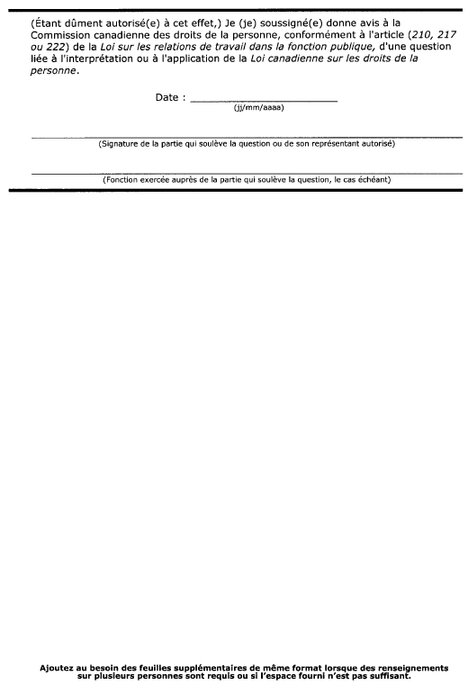 Suite de la formule 24 (paragraphe 92(1)) Avis à la Commission canadienne des droits de la personne