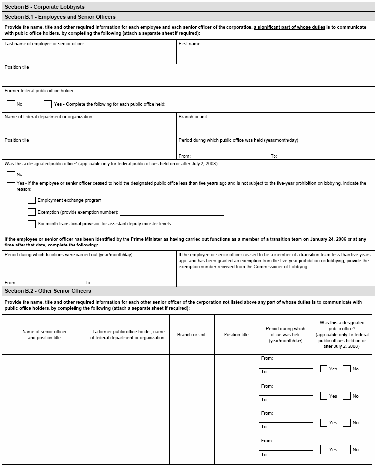 Continued Form 2 Return for In-house Lobbyists (Corporation) - In-house Lobbyists (Corporation) Registration Form