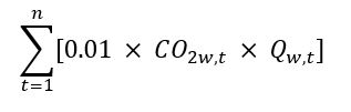 The sum of the products of 0.01, CO2w,t and Qw,t for each hour “t”.