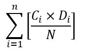 The sum of the products of Ci and Di divided by N for each period “i” of a calendar year.