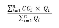 The quotient of the following two sums: the sum of the product resulting from the multiplication of Qi and CCi for each sampling period “i” and the sum of Qi for each sampling period “i”.
