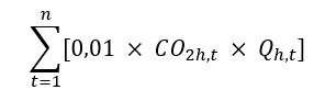 La somme des produits de la multiplication de 0,01 par CO2h,t et par Qh,t pour chaque heure « t ».